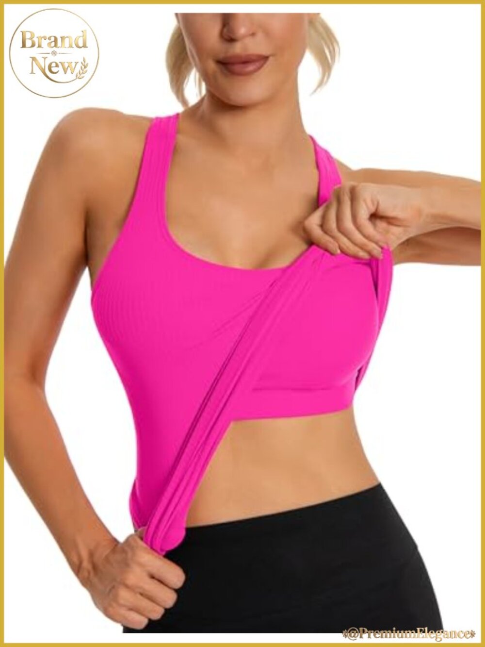 Ribbed Workout Tank Top for Women with Built in Bra Seamless Racerback Yoga
